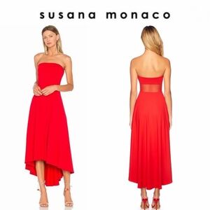 Susana Monaco Tube Dress Plunge Mesh Vibrant Red Strapless Sz S NWT